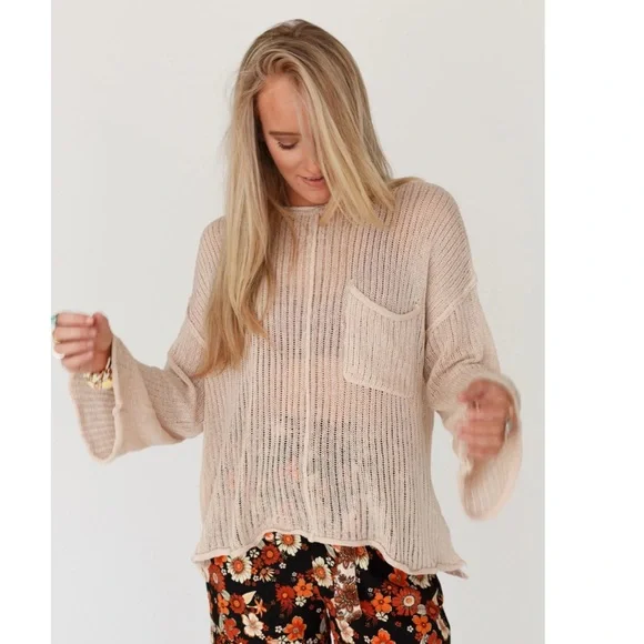 DONATED Golden Rays Drop Shoulder Top - Beige - Picture 7 of 8